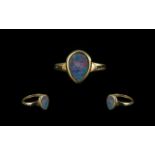 18ct Gold Pear Shaped Opal Set Ring, the Opal of good colours. Est. weight 1.00 ct. Ring size N.