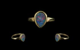 18ct Gold Pear Shaped Opal Set Ring, the Opal of good colours. Est. weight 1.00 ct. Ring size N.