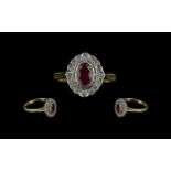 18ct Gold Attractive Ruby and Diamond Set Cluster Ring, full hallmark for 750 - 18ct,