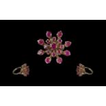 18ct Gold Attractive And Good Quality Ruby Set Cluster Ring - Starburst Design.