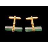 A Pair of Jade Cufflinks oblong in style with gilt fittings