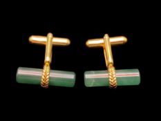 A Pair of Jade Cufflinks oblong in style with gilt fittings