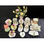 Collection of Coalport Items, comprising two swans with flowers, three floral pots,