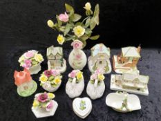 Collection of Coalport Items, comprising two swans with flowers, three floral pots,