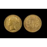 Queen Victoria Young Head Shield Back 22ct Gold Full Sovereign. Date 1873. Sydney mint, fair grade.