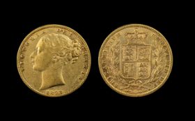 Queen Victoria Young Head Shield Back 22ct Gold Full Sovereign. Date 1873. Sydney mint, fair grade.