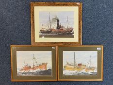 Three Robert Croft Prints, depicting trawlers, all mounted, framed and glazed. All approx.