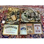 Huge Collection of Brass, Copper & Plated Ware, including trays, candleabra, pots, kettles, vases,