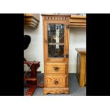 Oak Glass Fronted Cabinet, two drawers beneath a glass leaded door with two interior shelves.