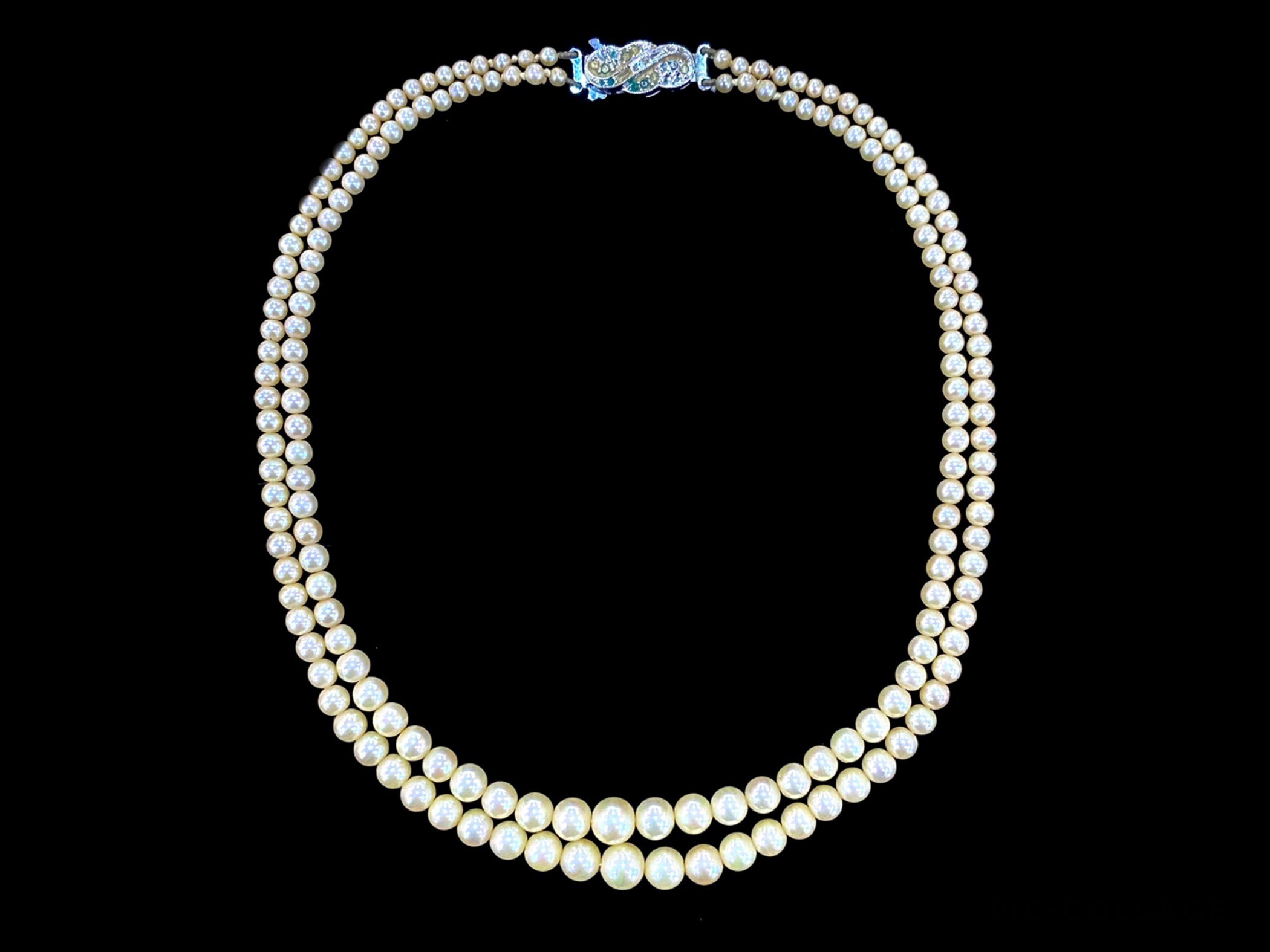 Two Row Pearl Necklace by 'Pompadour Pearls', with stone set clasp, in fitted box. - Image 2 of 3