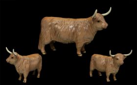 Beswick - Hand Painted Cow Figure ' Highland ' Cow, Tan Colourway. Model No 1740.