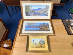 Three Paintings, comprising two K Melling signed prints, titled 'Across Derwentwater to Cat