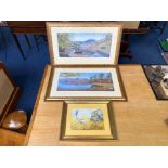 Three Paintings, comprising two K Melling signed prints, titled 'Across Derwentwater to Cat