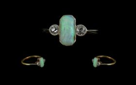 Art Nouveau Period 18ct Gold & Platinum Opal & Diamond Set Ring.