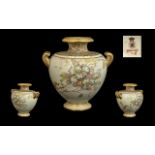 Royal Doulton Burslem Hand Painted Twin Handled Globular Shape Vase,