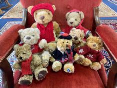 Collection of House of Fraser Teddy Bears, comprising 2008, 2010, 2012, 2016, 2005,