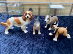 Four Porcelain Dog Figures, comprising a King Charles Spaniel 7" tall, a French Bulldog, 4.