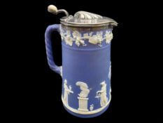 Antique Wedgwood Jasperware Metal Lidded Jug, 1891 - 1908, Dark Blue.