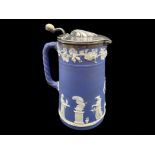 Antique Wedgwood Jasperware Metal Lidded Jug, 1891 - 1908, Dark Blue.