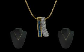 Ladies 14ct Gold Attractive Contemporary Design Sapphire and Diamond Set Necklace,