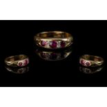 Antique Period Attractive Ladies Three Stone Ruby and Diamond Set Ring,