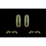 18ct Gold - Fine Quality Pair of Emerald and Diamond Set Earrings. Marked 18ct to Each Earring.