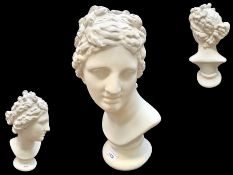 Plaster Bust of a Grecian Lady, measures 16" high. White plaster bust of a beautiful lady.