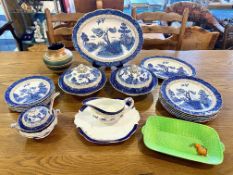 Collection of Booths Read Old Willow Pattern Blue & White China, including plates,