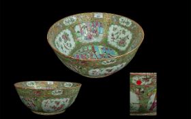 19th Century Antique Canton Punch Bowl, typically enamelled with figures and terraces, sprays of