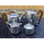 Piquot Ware Hot Water Jug/Coffee Pot, tea pot, milk jug and sugar bowl.