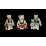 Royal Crown Derby Trio of Hand Painted Bear Figure / Paperweights ( 3 ) In Total.