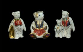 Royal Crown Derby Trio of Hand Painted Bear Figure / Paperweights ( 3 ) In Total.