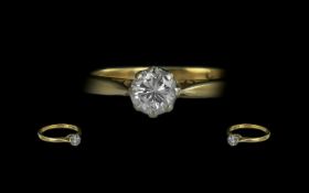 18ct Gold Single Stone Diamond Set Ring. Marked 18ct to Shank.