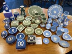 Large Box of Wedgwood Items, including Blue Jasperware, green Jasperware, dark blue Jasperware,