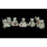 Royal Crown Derby Fine Collection of ( 7 ) Hand Painted Teddy Bear Small Figures.