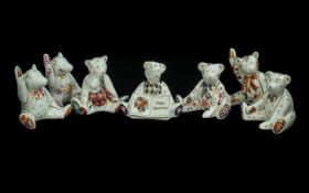 Royal Crown Derby Fine Collection of ( 7 ) Hand Painted Teddy Bear Small Figures.