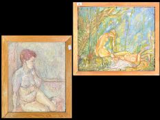 Early 20th Century French School Fauvist Painting of Nymphs Bathing + Nude in an Interior.