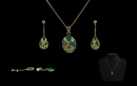 14ct Gold Jade Pendant & Earring Set,