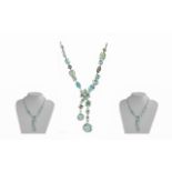 Ladies 18ct White Gold Superb Multi-Stone Set Necklace, set with pale blue aquamarines,