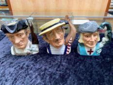 Three Royal Doulton Character Jugs, comprising Gondolier D6589, St George D6518, and Gunsmith D6573.