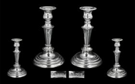 Elizabeth II Fine Pair of Sterling Silver Candlesticks, Raised on Triple Stepped Circular Bases.