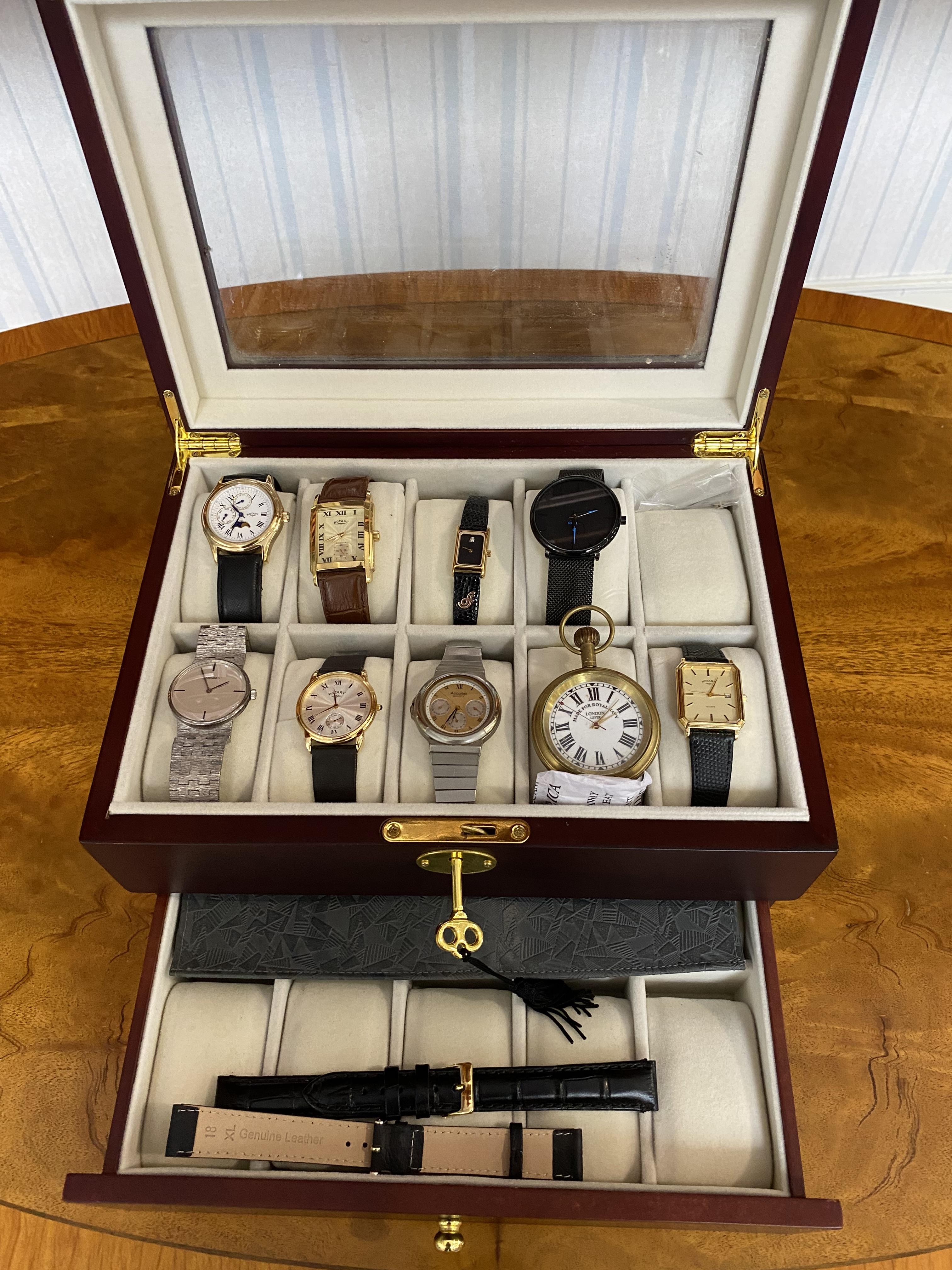 Watch Box Containing Nine Watches, to include a Rotary, Accurist, Longines, mostly quartz, - Image 3 of 3