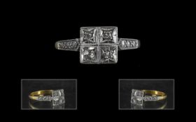 18ct Gold Antique Diamond Ring, square setting, set with four round cut diamonds. Stamped 18ct. Ring