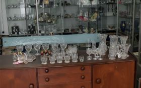 Large Collection of Glass Ware, comprising jugs, vases, perfume bottles, liqueur glasses,