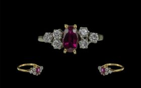 Ladies 18ct Gold Superb Diamond and Ruby Like Stone Set Dress Ring. Fully Hallmarked to Shank.