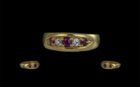 Antique Period - Attractive 18ct Gold Ruby and Diamond Set Ring. Marked 18ct to Interior of Shank.