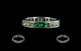 Platinum Diamond and Emerald Set Full Eternity Ring. Diamonds and Emeralds of Good Colour.