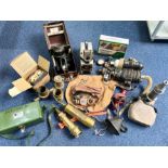 Box of Assorted Vintage Fire Brigade Related Equipment, including oxygen tank, air raid mask,