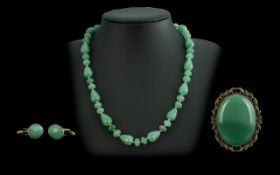 Jade Necklace & Brooch, necklace measures 18" long, oval brooch 2" long.