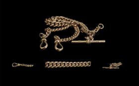 Victorian Period 1837 - 1901 Excellent Quality 9ct Gold Double Albert Watch Chain with T-Bar and